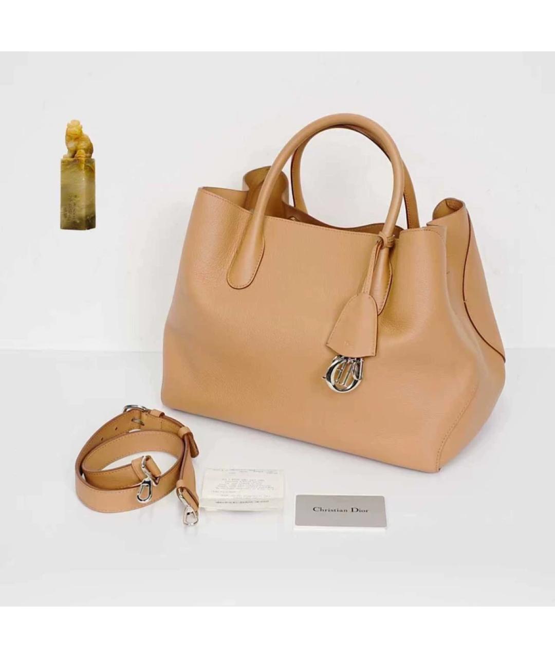 CHRISTIAN DIOR Бежевая кожаная сумка тоут, фото 9