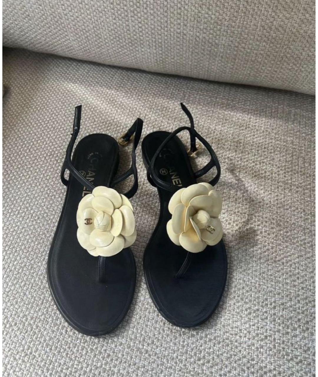 CHANEL Черные кожаные сандалии, фото 2
