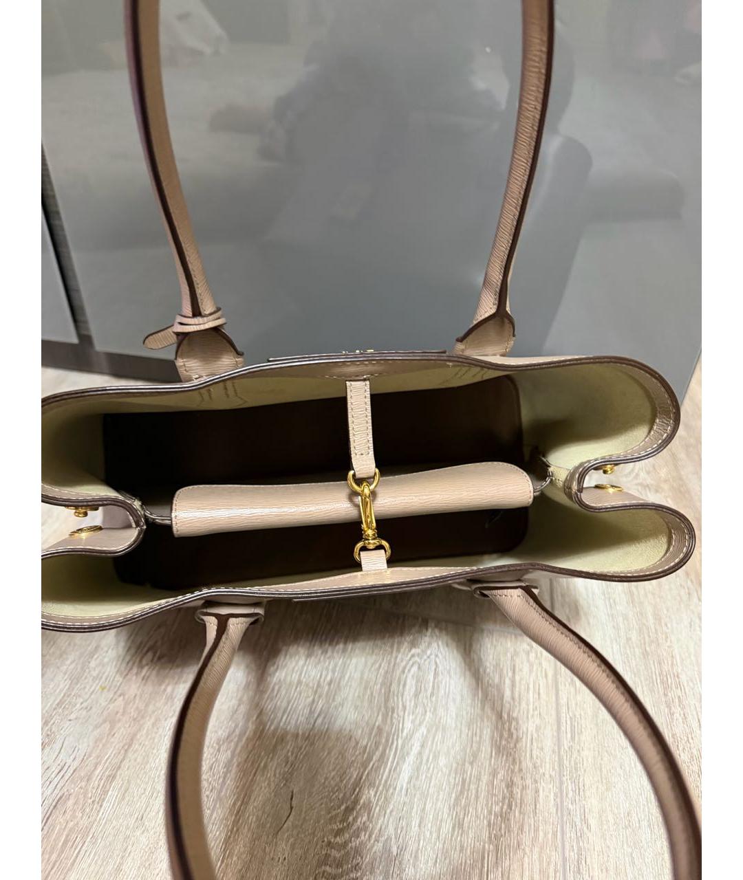 POLO RALPH LAUREN Бежевая кожаная сумка с короткими ручками, фото 8