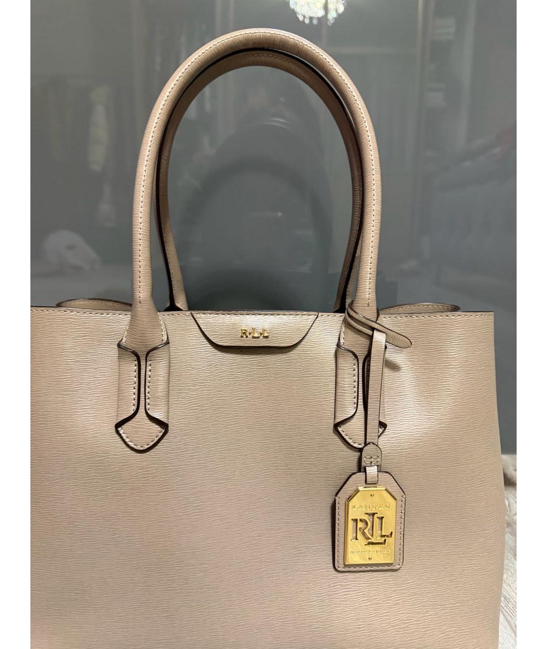 POLO RALPH LAUREN Бежевая кожаная сумка с короткими ручками, фото 3