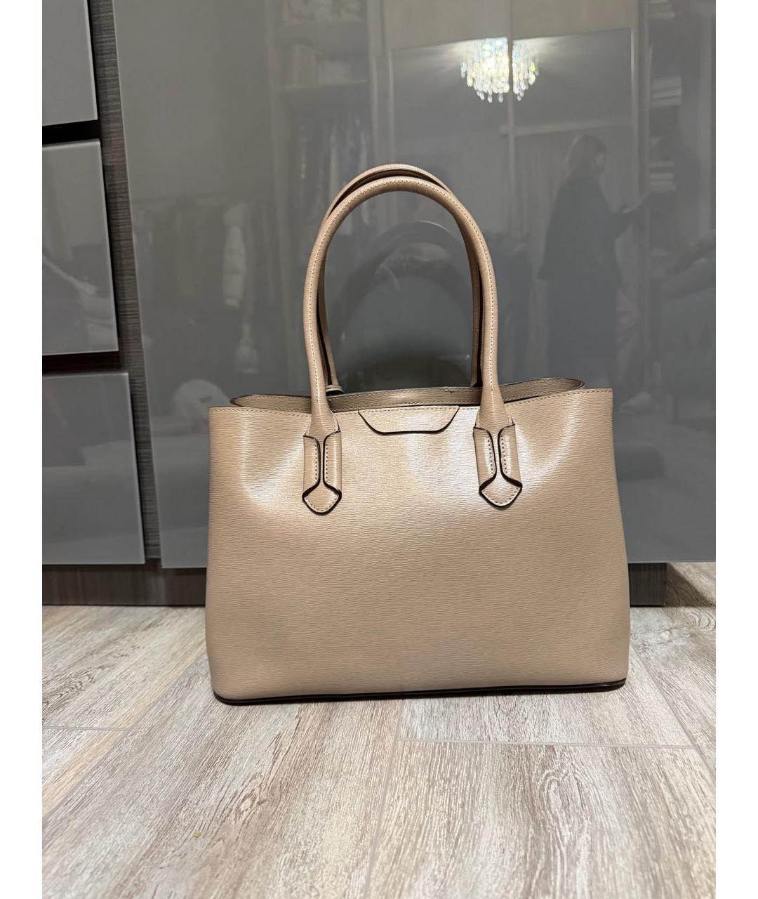 POLO RALPH LAUREN Бежевая кожаная сумка с короткими ручками, фото 2