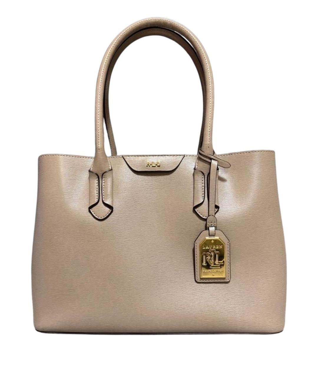 POLO RALPH LAUREN Бежевая кожаная сумка с короткими ручками, фото 1