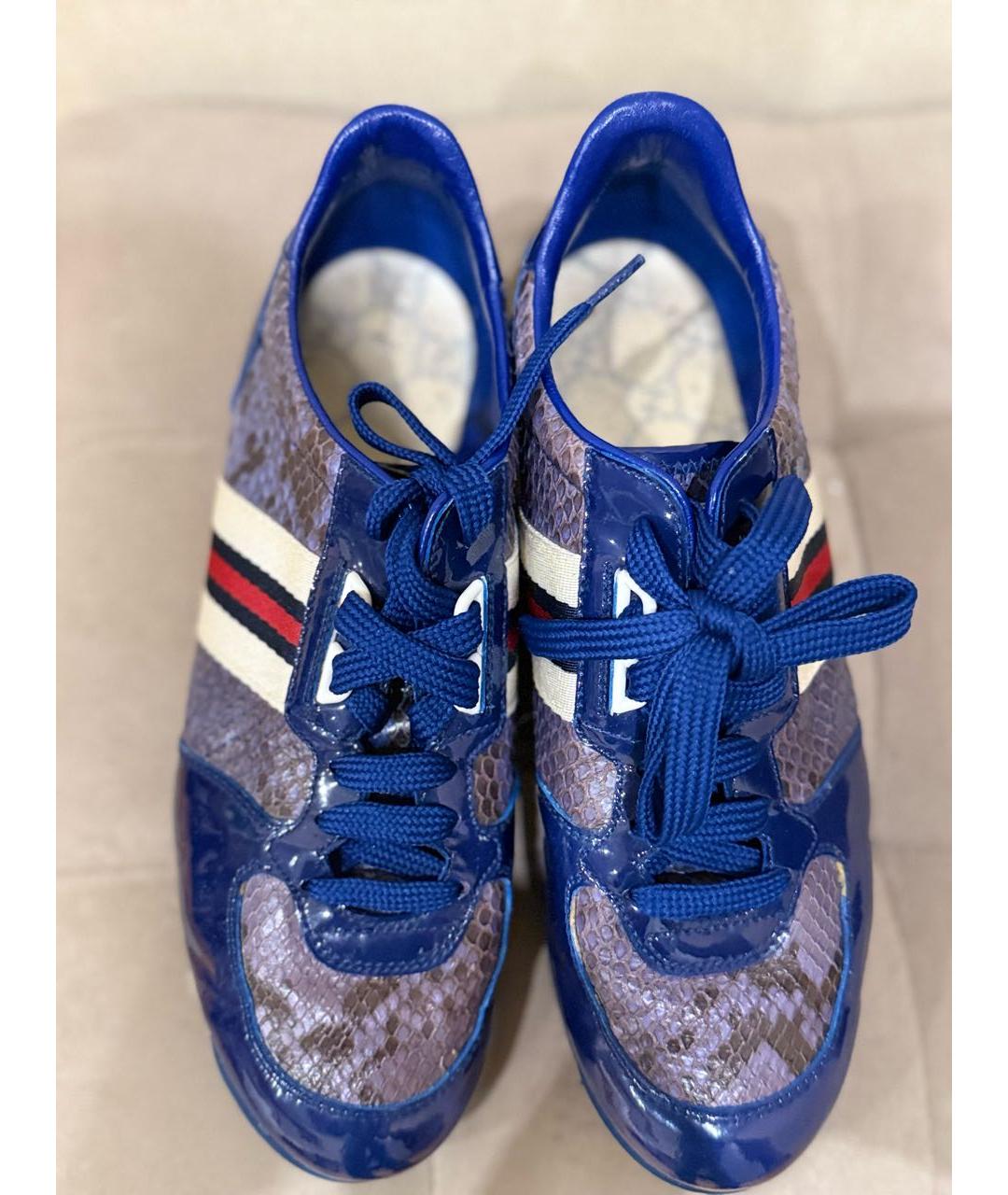 GUCCI Синие кроссовки из лакированной кожи, фото 3