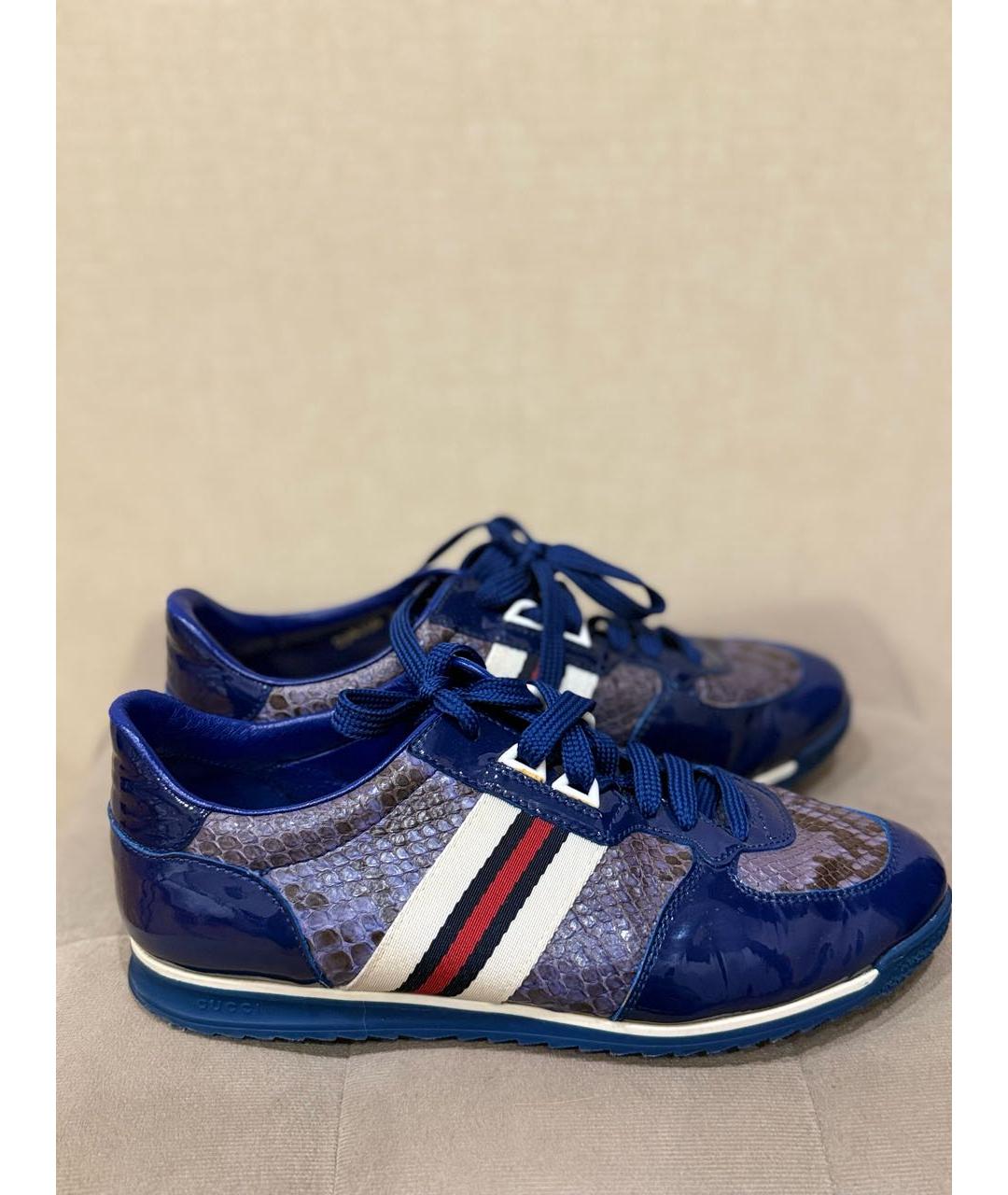 GUCCI Синие кроссовки из лакированной кожи, фото 6