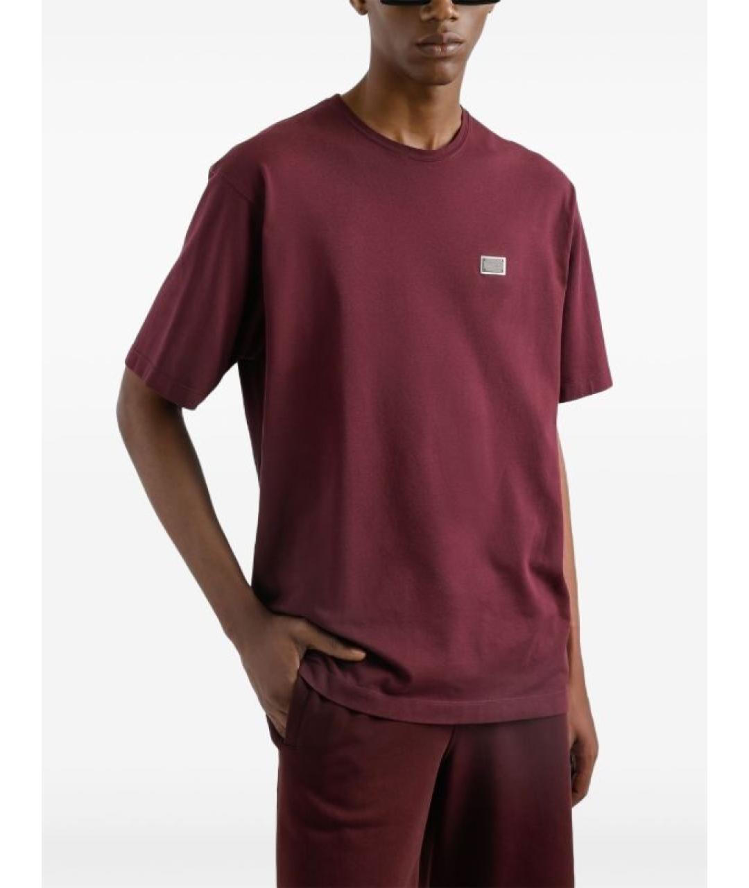 DOLCE&GABBANA Бордовая хлопковая футболка, фото 7