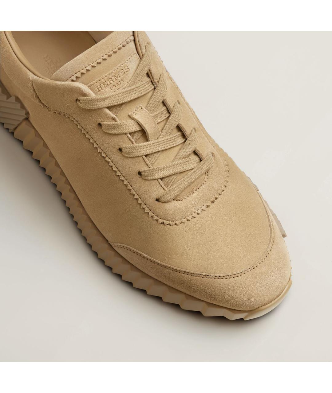 HERMES Бежевые замшевые кроссовки, фото 6
