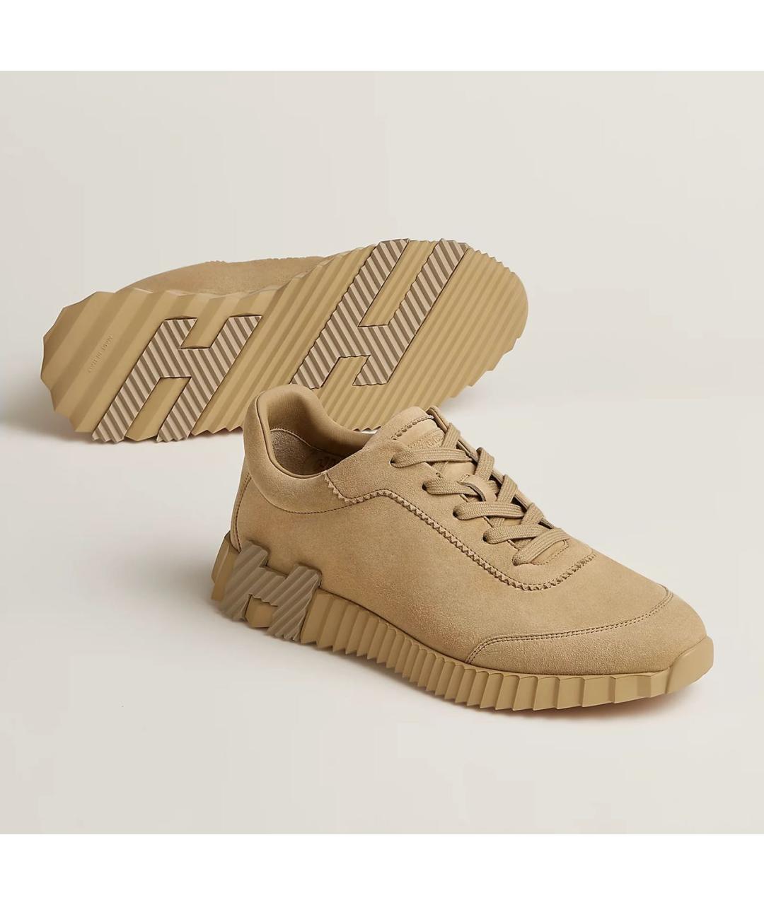 HERMES Бежевые замшевые кроссовки, фото 2