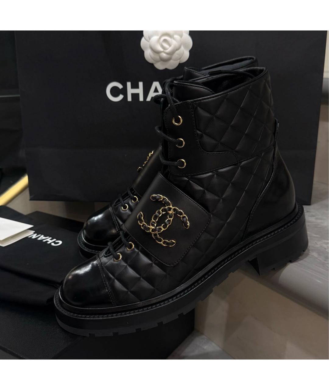 CHANEL Черные кожаные ботинки, фото 6