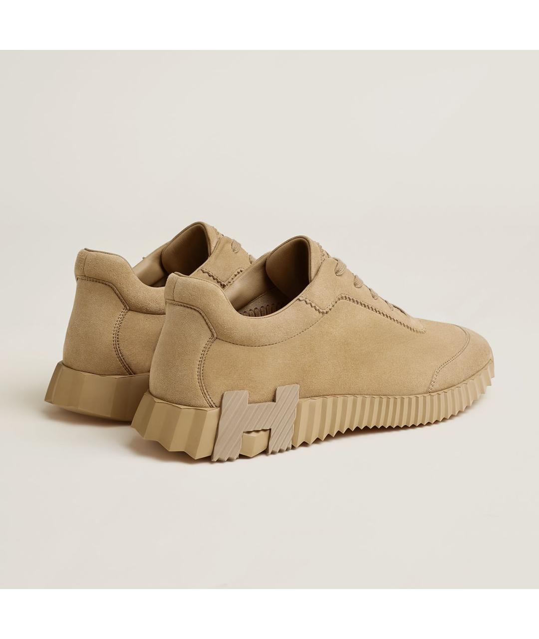 HERMES Бежевые замшевые низкие кроссовки / кеды, фото 4