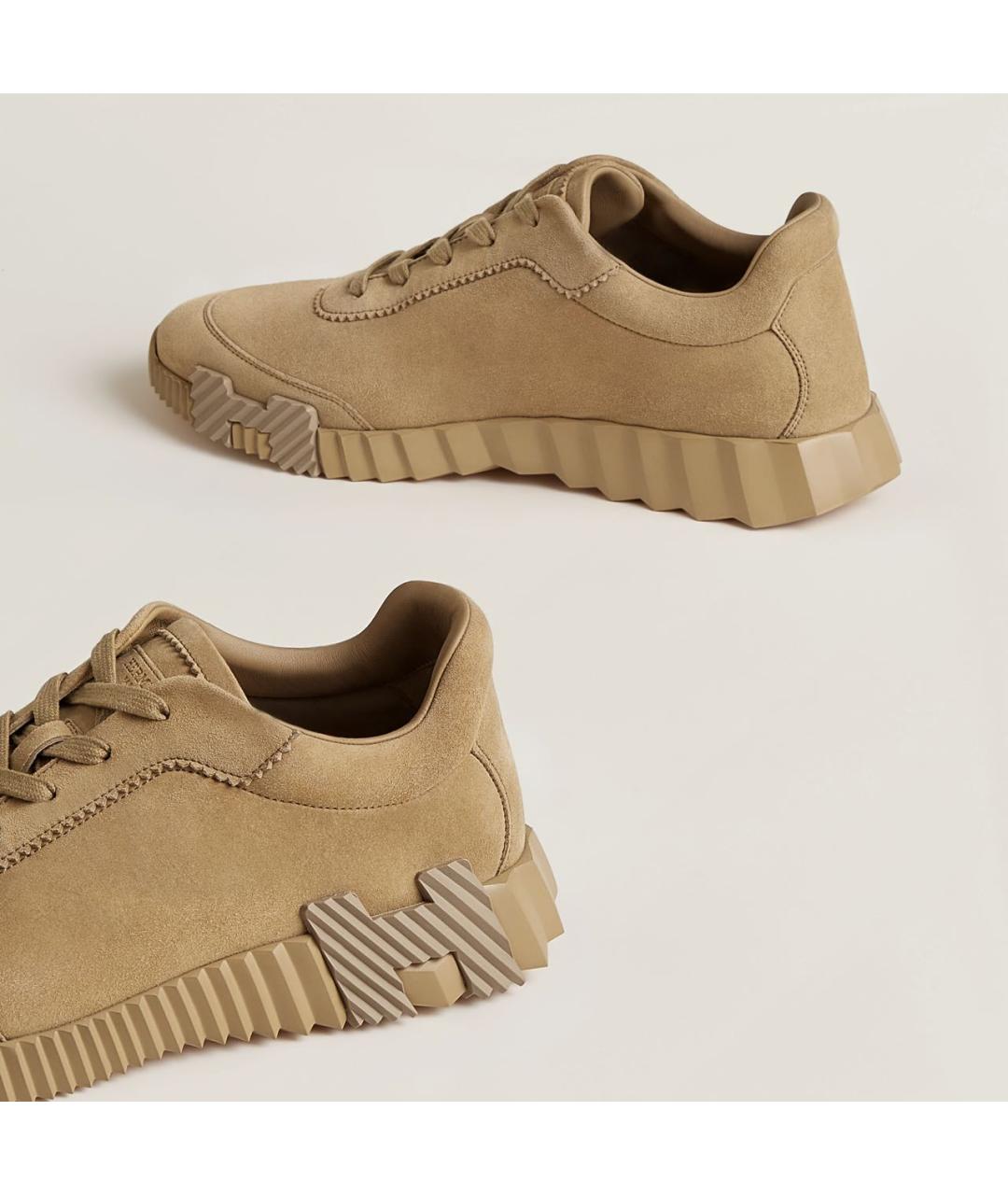 HERMES Бежевые замшевые низкие кроссовки / кеды, фото 5