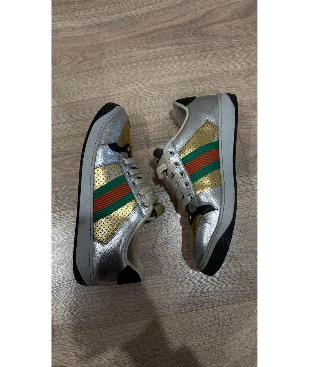 GUCCI Серебряные кожаные кеды, фото 6