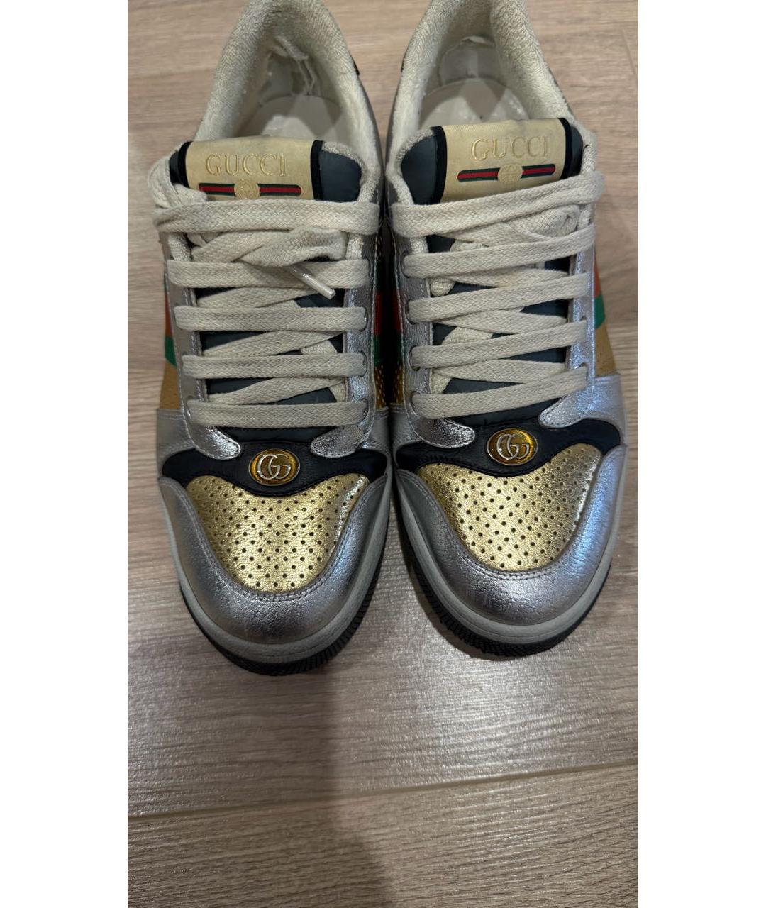 GUCCI Серебряные кожаные кеды, фото 3