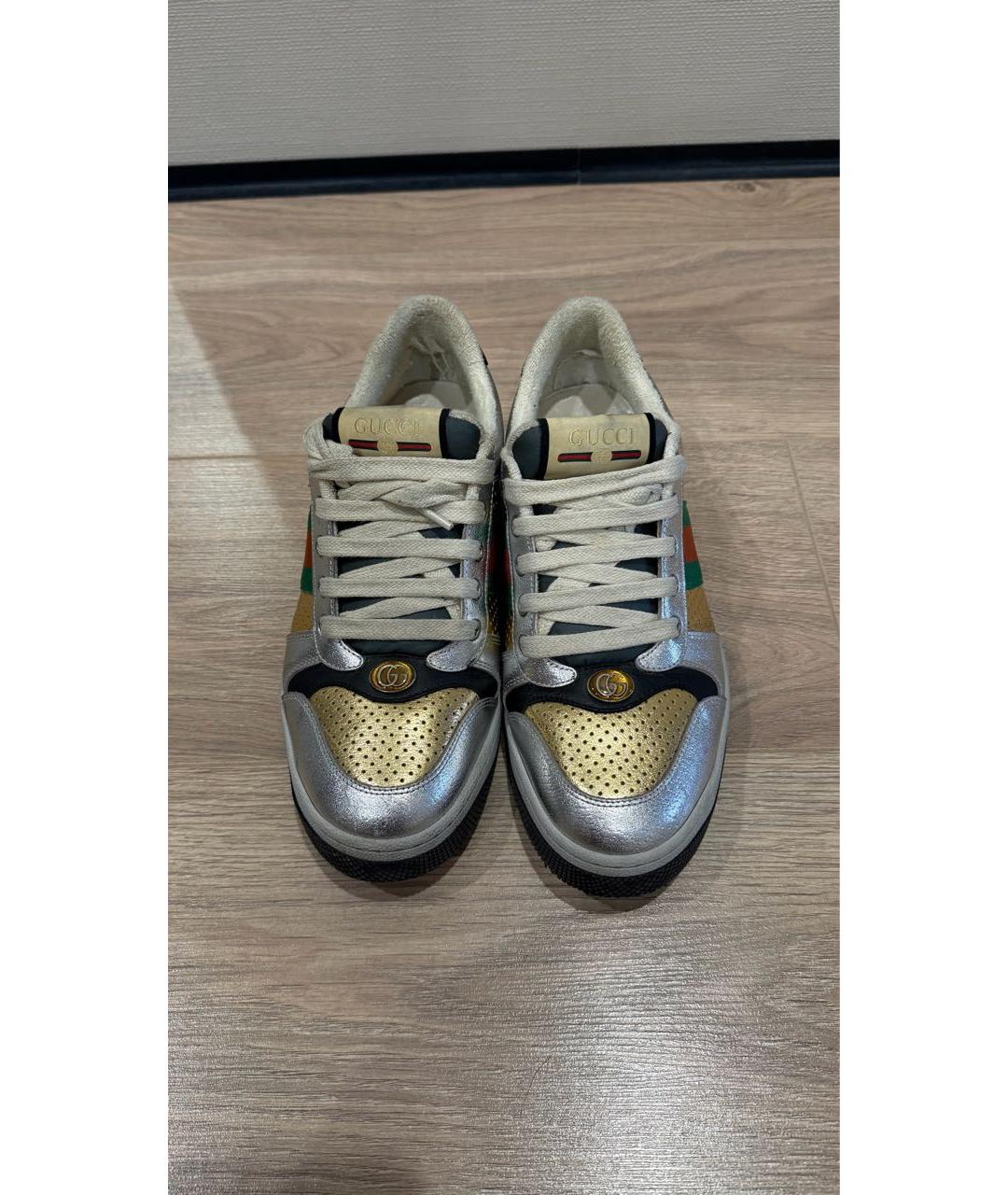 GUCCI Серебряные кожаные кеды, фото 2