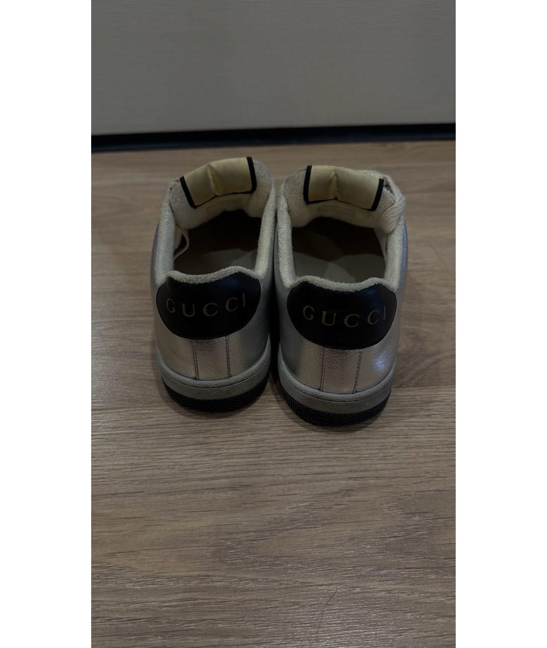 GUCCI Серебряные кожаные кеды, фото 4