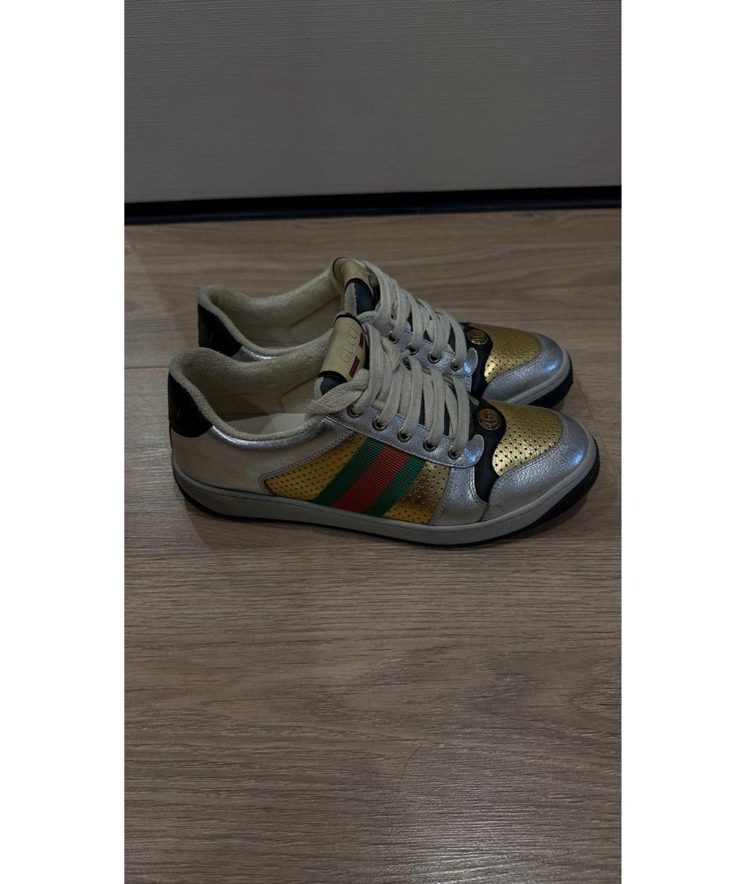 GUCCI Серебряные кожаные кеды, фото 7