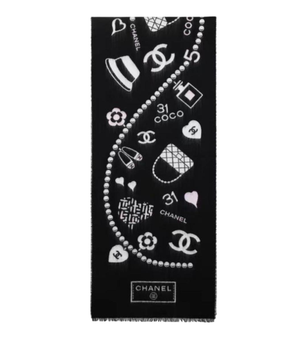 CHANEL Черный кашемировый шарф, фото 1