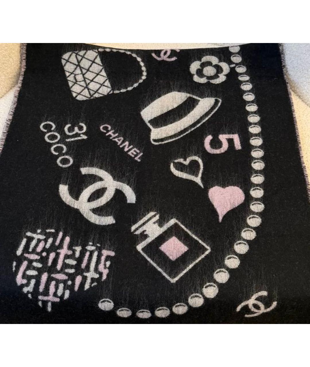 CHANEL Черный кашемировый шарф, фото 2