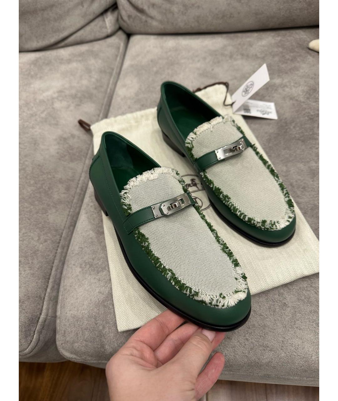 HERMES Зеленые кожаные лоферы, фото 7