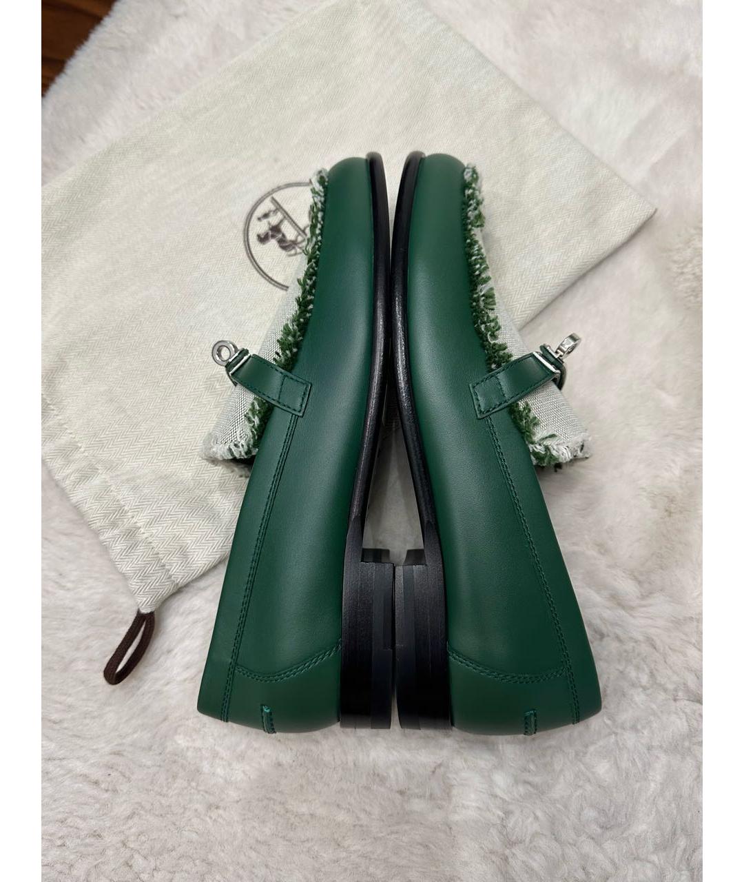 HERMES Зеленые кожаные лоферы, фото 4