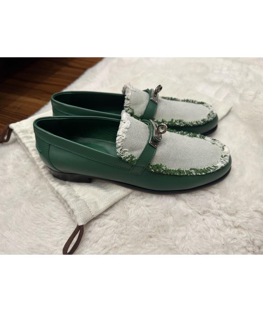 HERMES Зеленые кожаные лоферы, фото 8