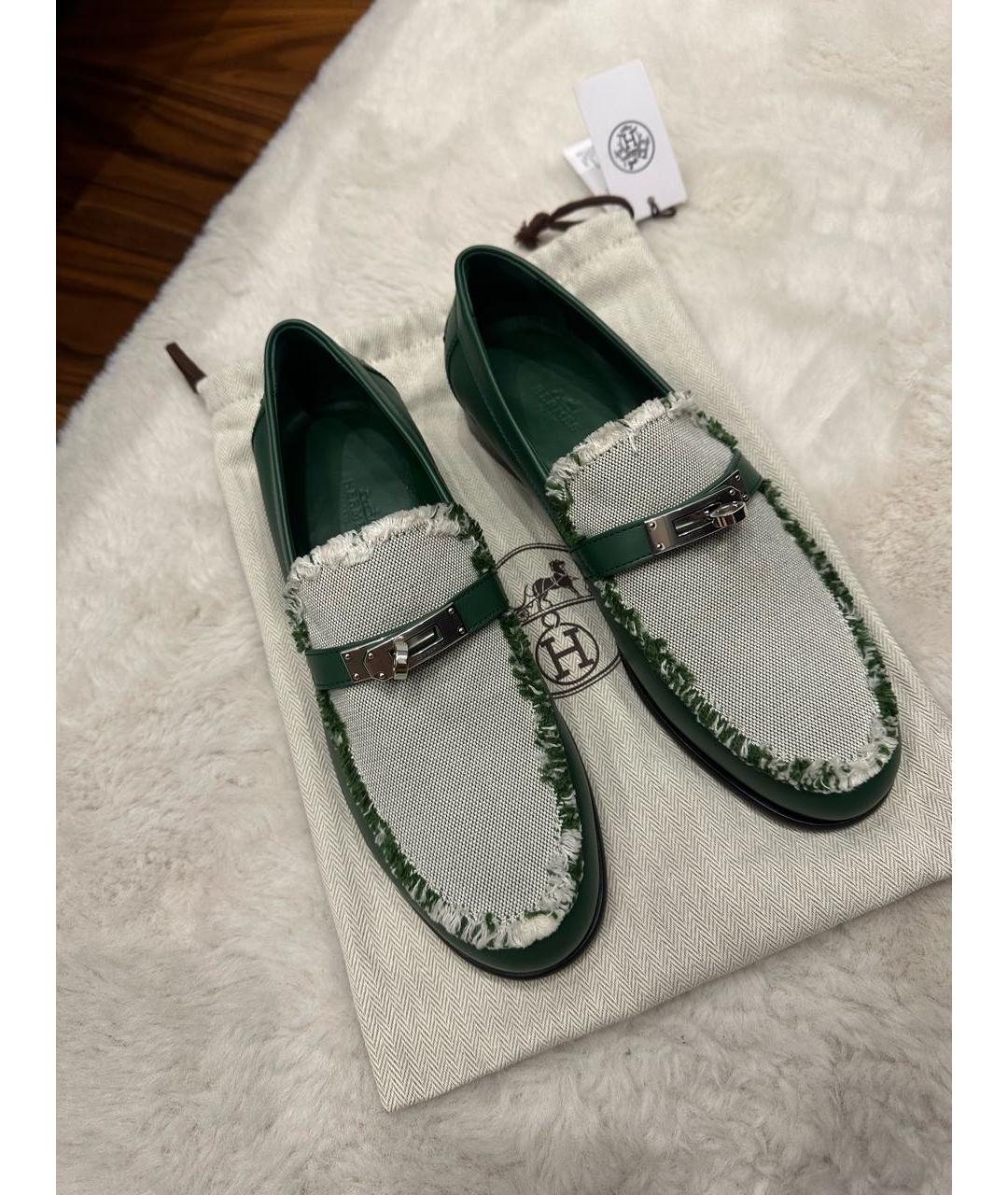HERMES Зеленые кожаные лоферы, фото 2