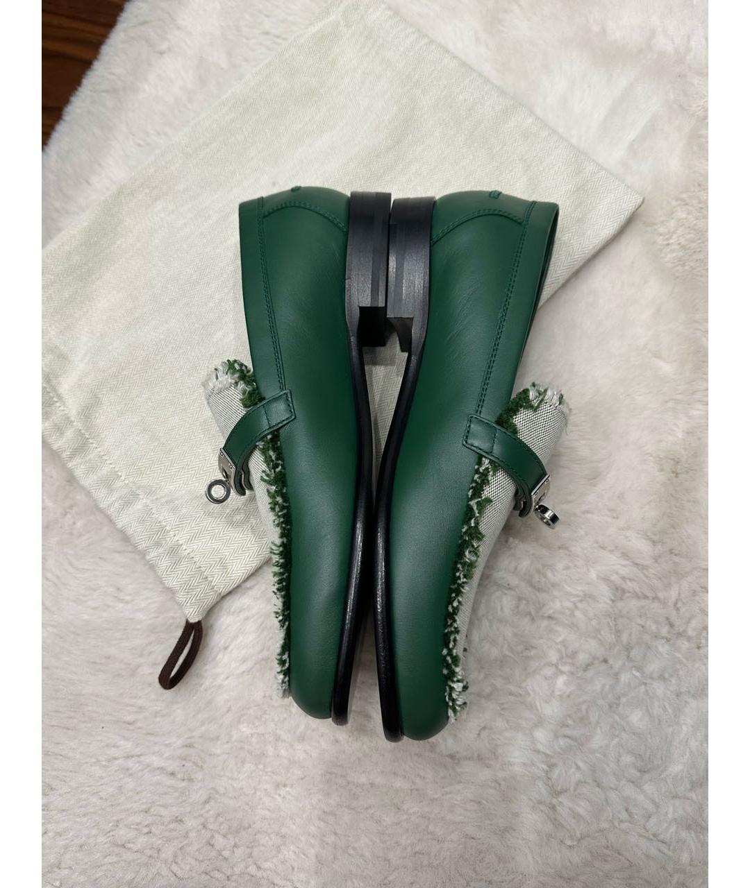 HERMES Зеленые кожаные лоферы, фото 3