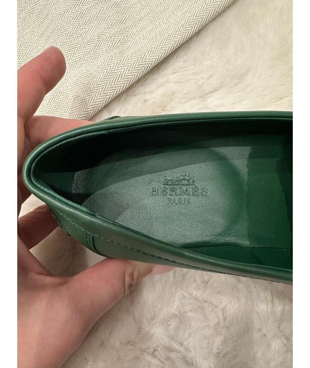 HERMES Зеленые кожаные лоферы, фото 5