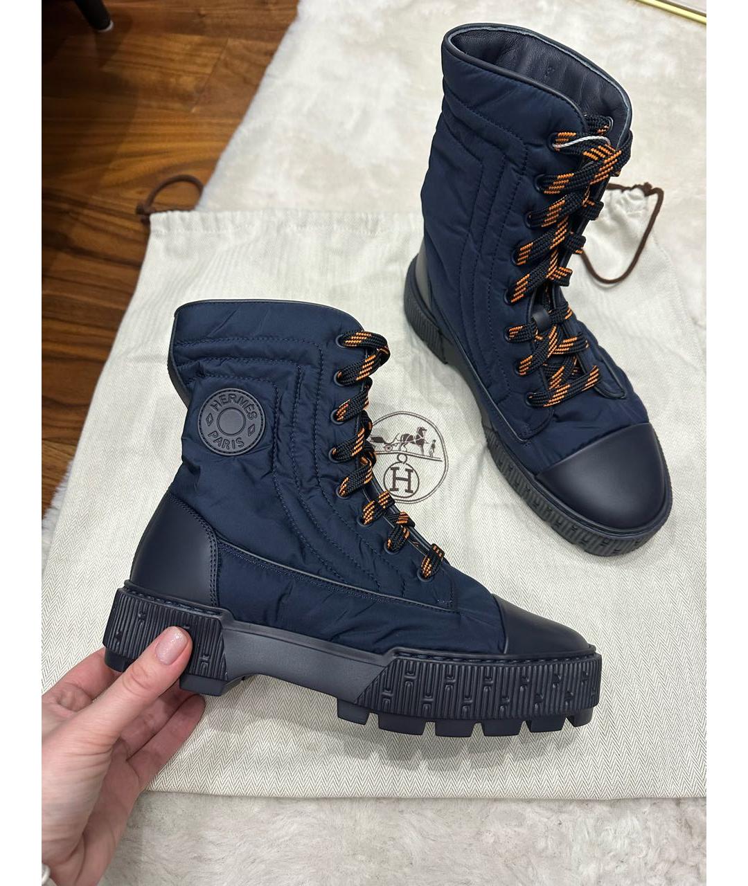 HERMES Темно-синие синтетические ботинки, фото 8