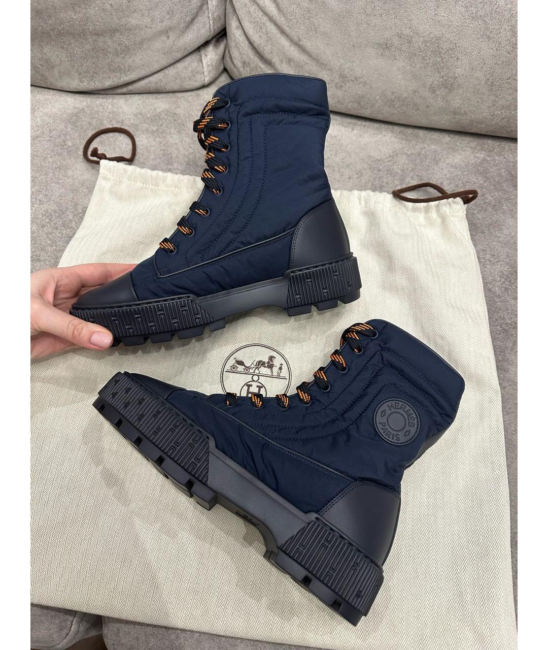 HERMES Темно-синие синтетические ботинки, фото 5
