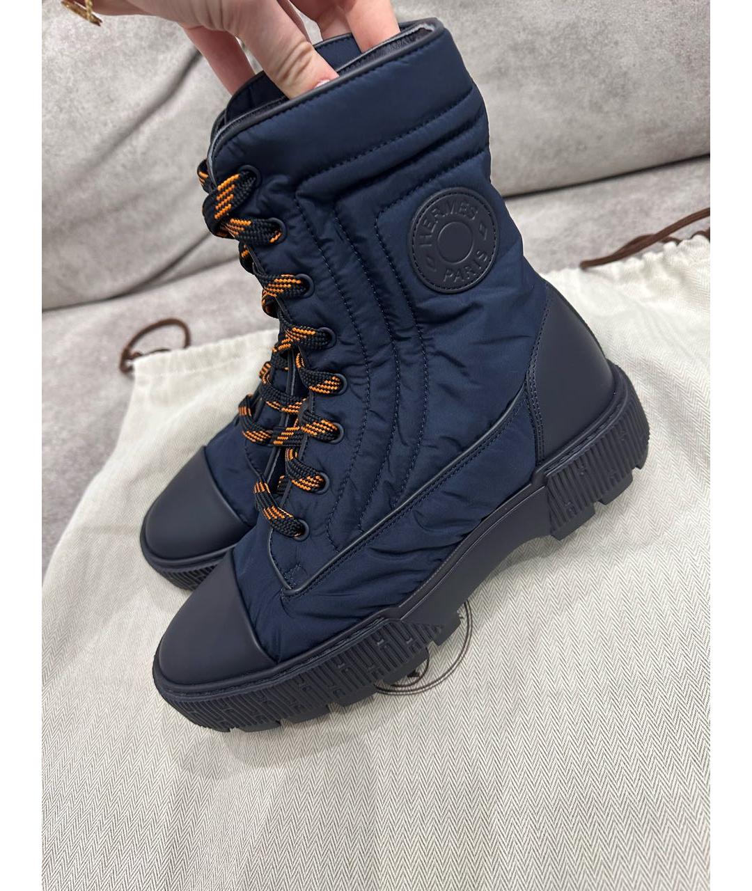 HERMES Темно-синие синтетические ботинки, фото 3