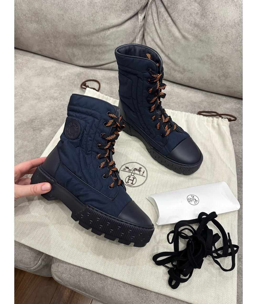 HERMES Темно-синие синтетические ботинки, фото 7