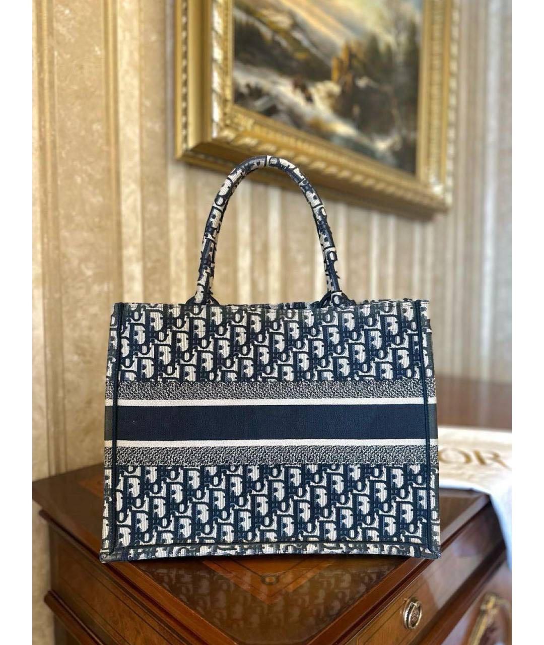 CHRISTIAN DIOR Темно-синяя тканевая сумка с короткими ручками, фото 5