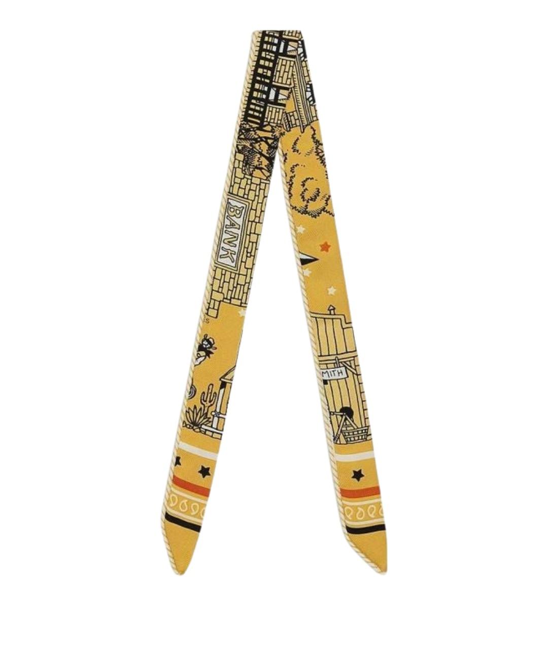 HERMES Желтый шелковый шарф, фото 1