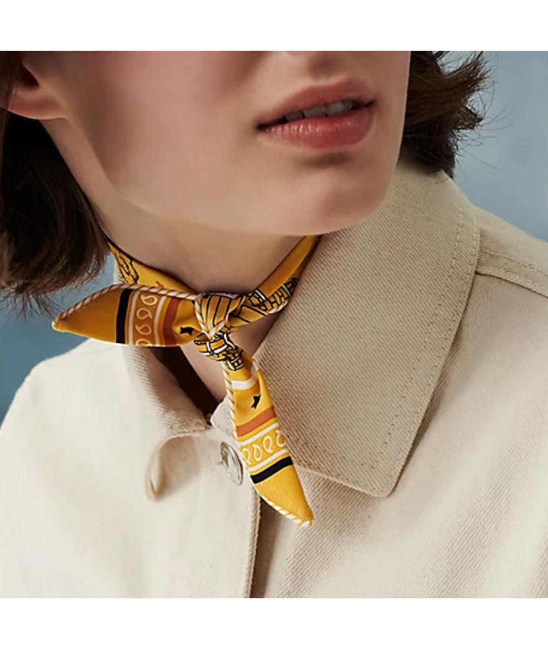 HERMES Желтый шелковый шарф, фото 2