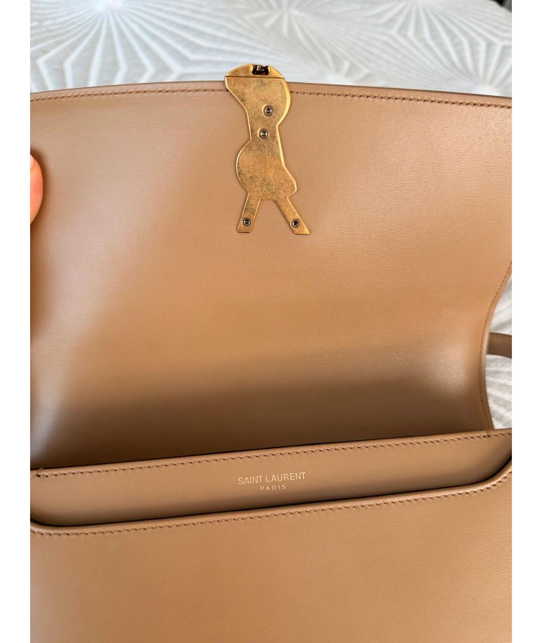 SAINT LAURENT Бежевая кожаная сумка через плечо, фото 3
