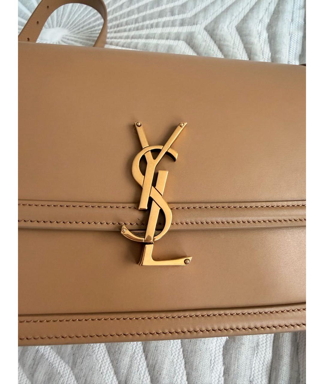 SAINT LAURENT Бежевая кожаная сумка через плечо, фото 4