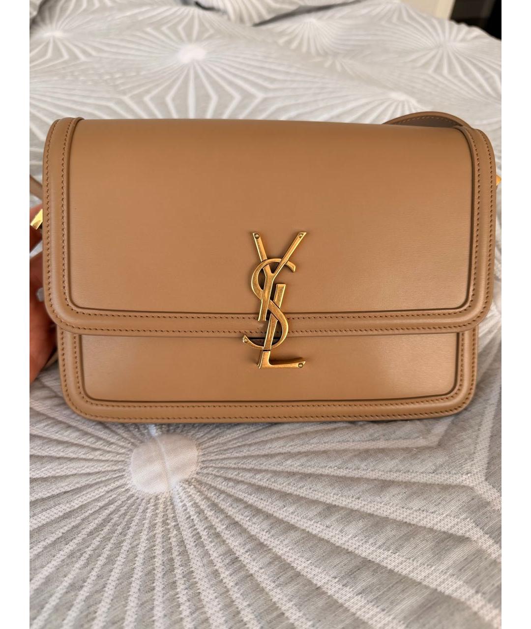 SAINT LAURENT Бежевая кожаная сумка через плечо, фото 6