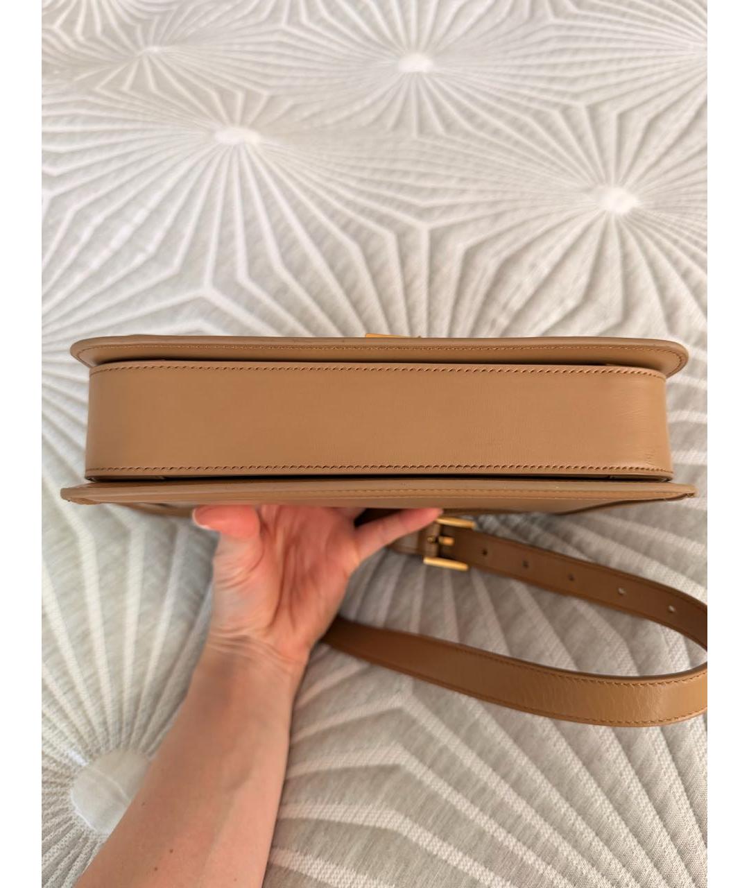 SAINT LAURENT Бежевая кожаная сумка через плечо, фото 5