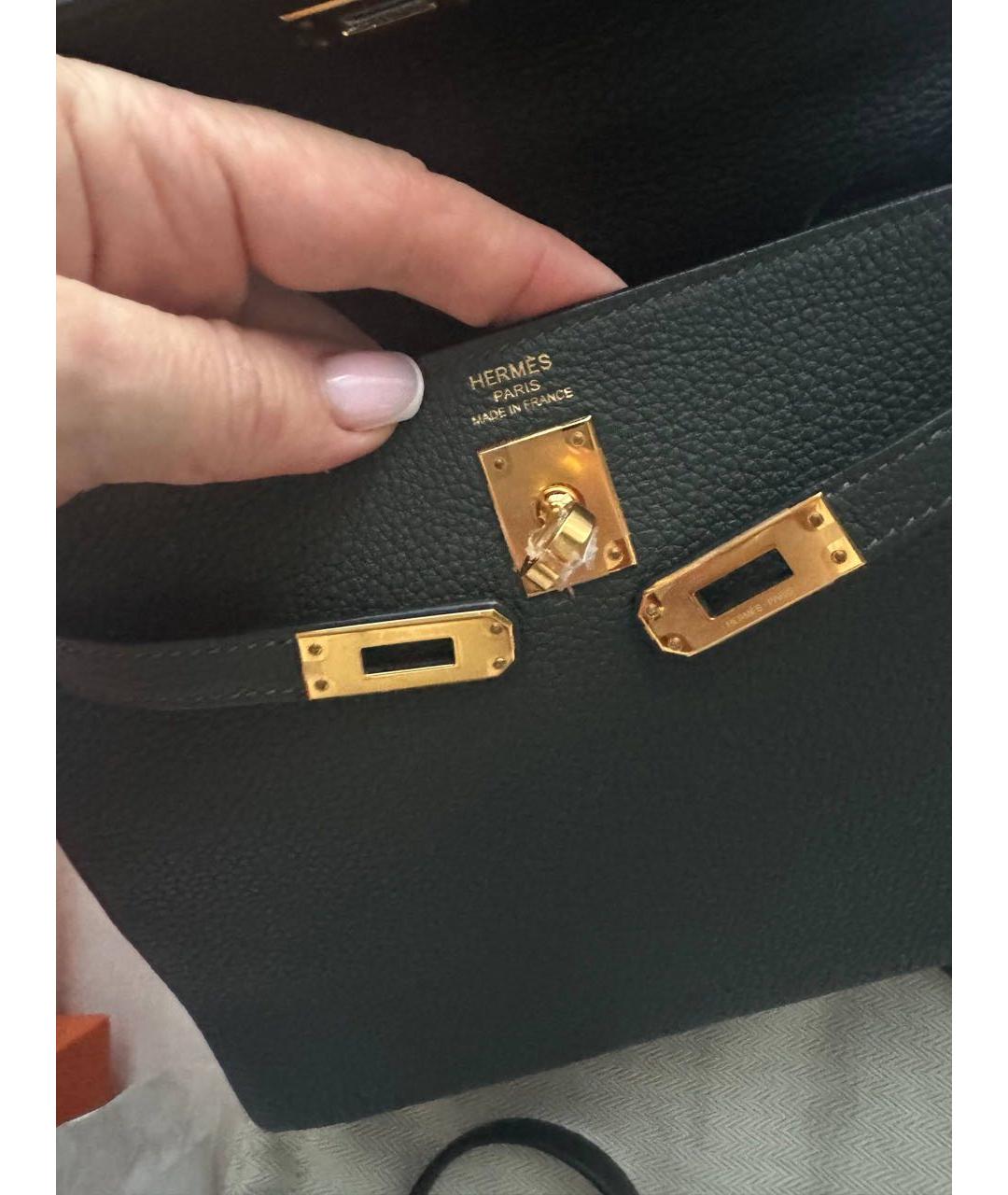 HERMES Зеленая кожаная сумка с короткими ручками, фото 5