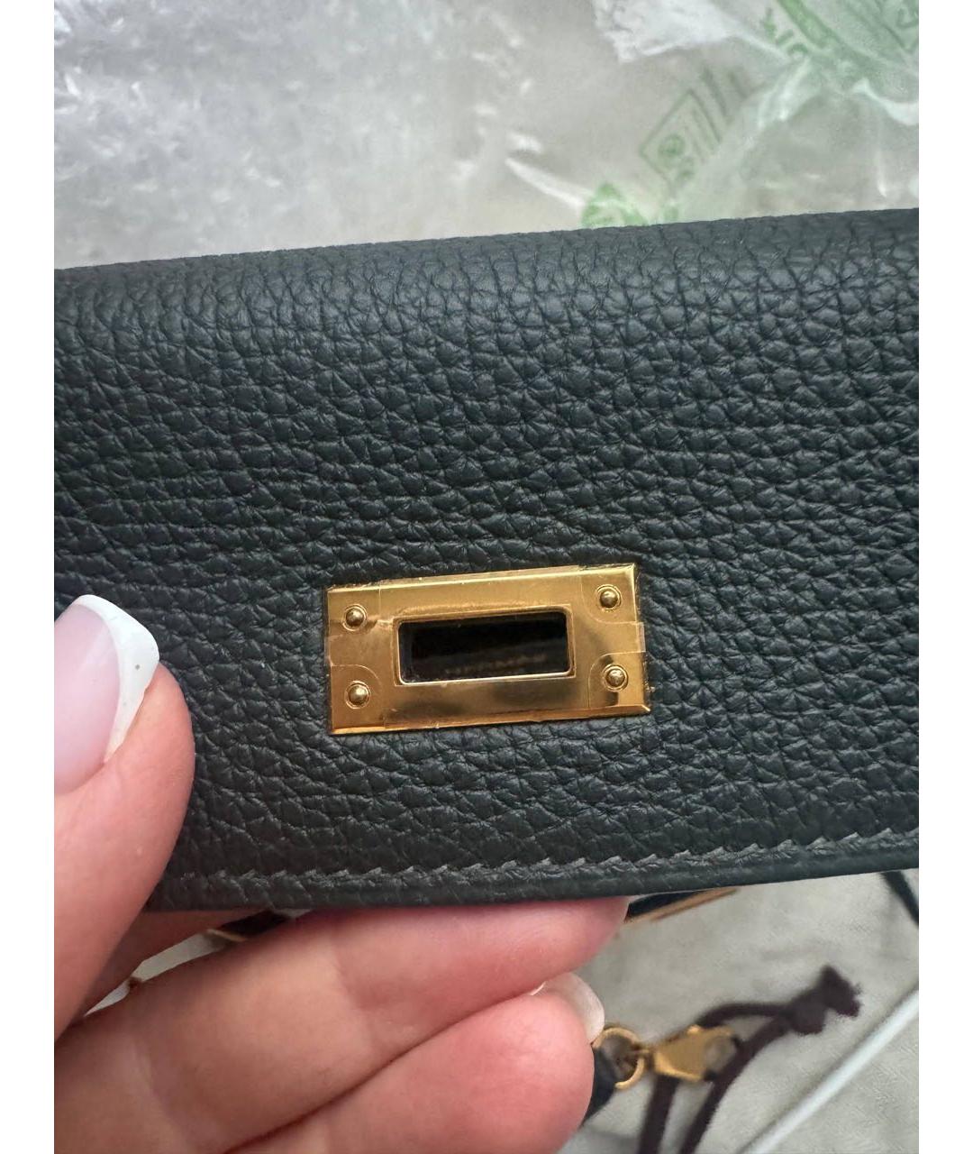 HERMES Зеленая кожаная сумка с короткими ручками, фото 6