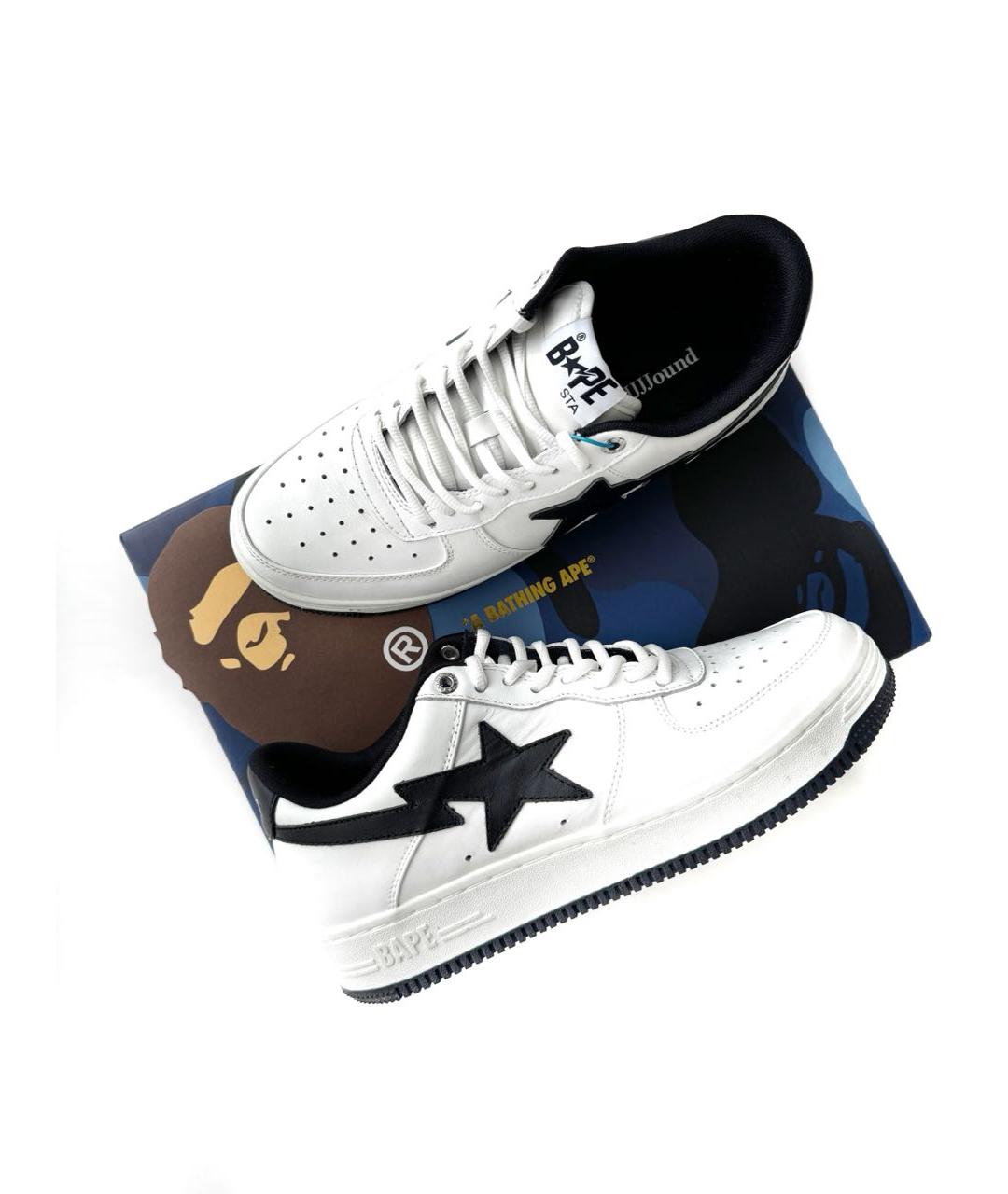 BAPE Белые кожаные низкие кроссовки / кеды, фото 8