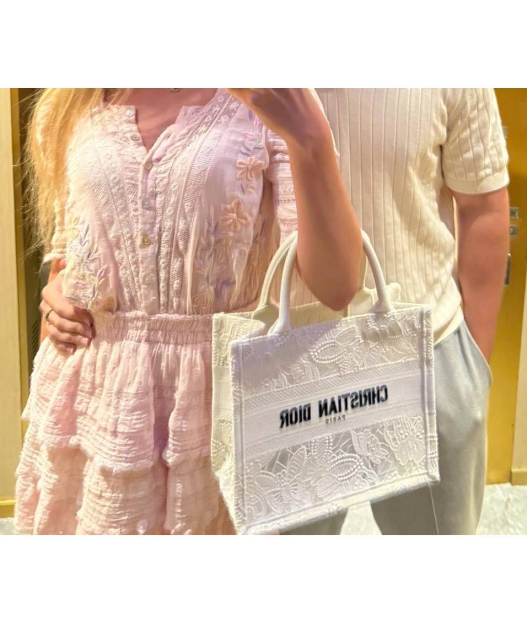 CHRISTIAN DIOR Белая тканевая сумка тоут, фото 4