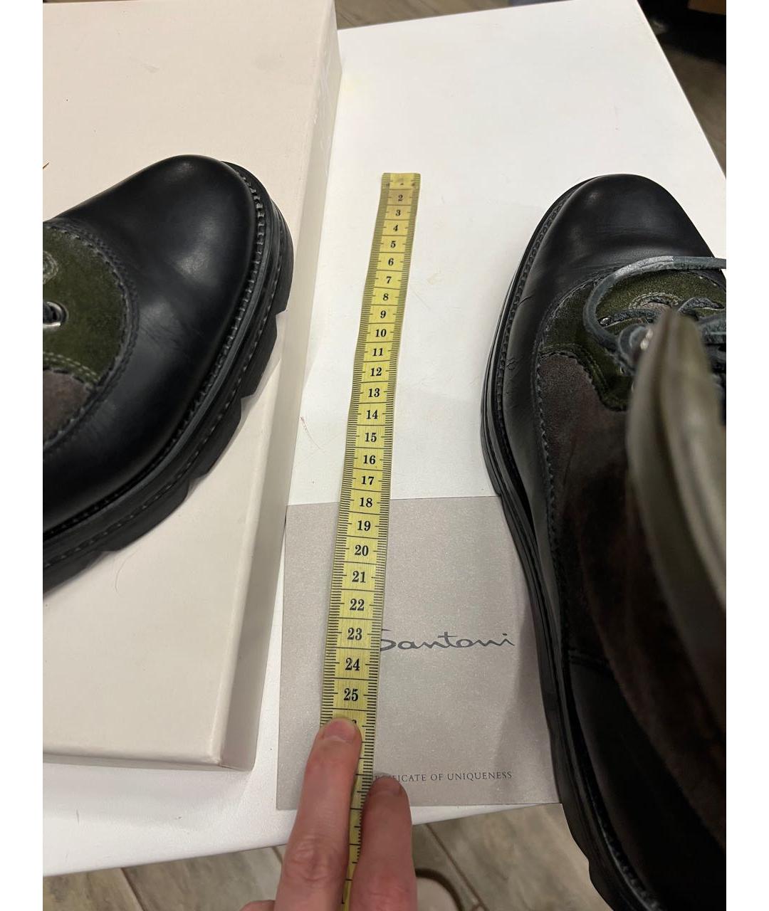 SANTONI Хаки кожаные ботинки, фото 8