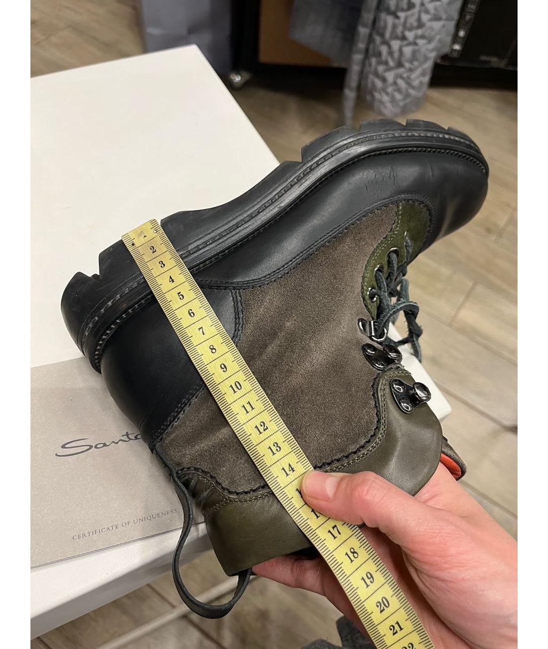SANTONI Хаки кожаные ботинки, фото 7
