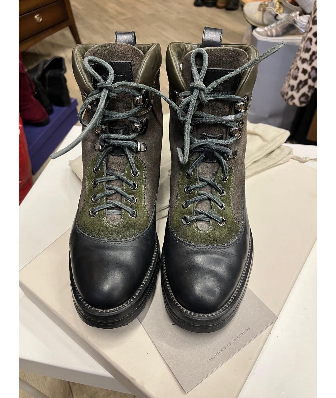 SANTONI Хаки кожаные ботинки, фото 5