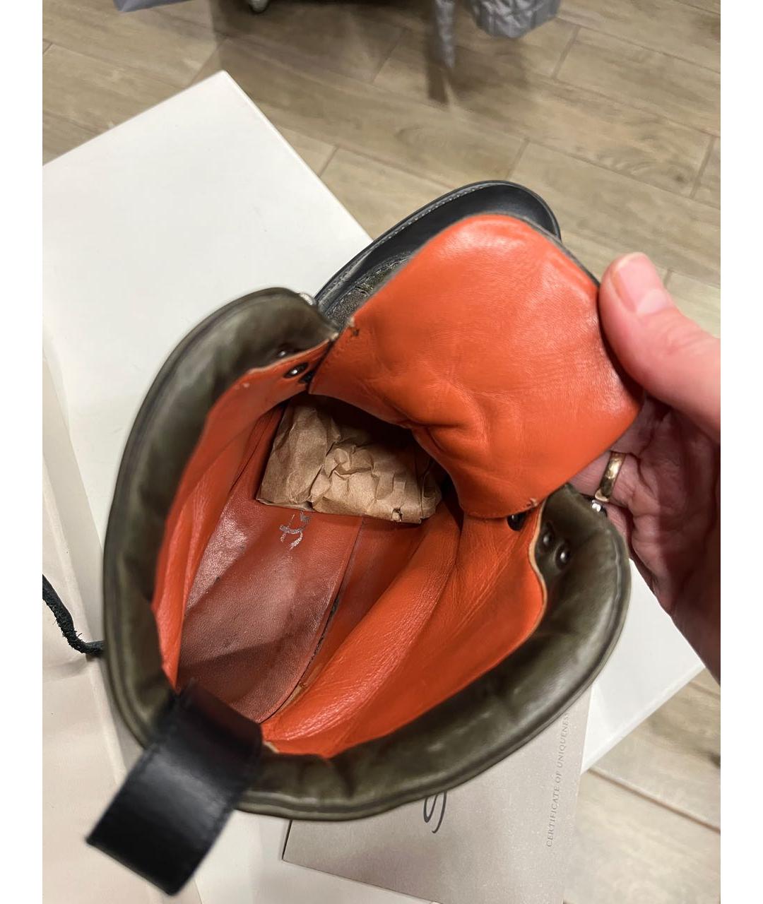 SANTONI Хаки кожаные ботинки, фото 6