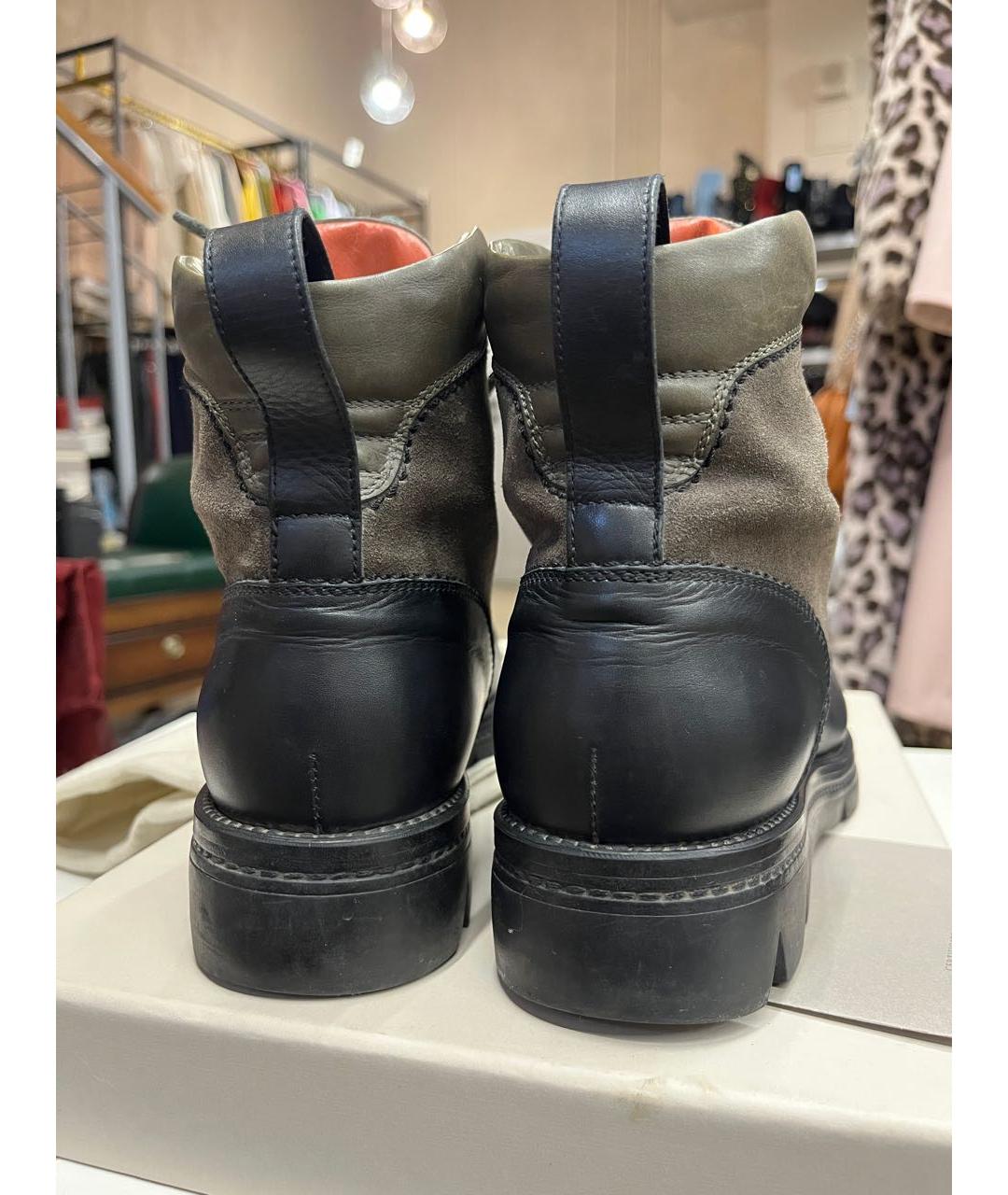 SANTONI Хаки кожаные ботинки, фото 3