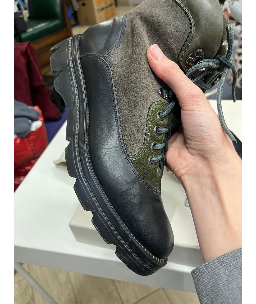 SANTONI Хаки кожаные ботинки, фото 4