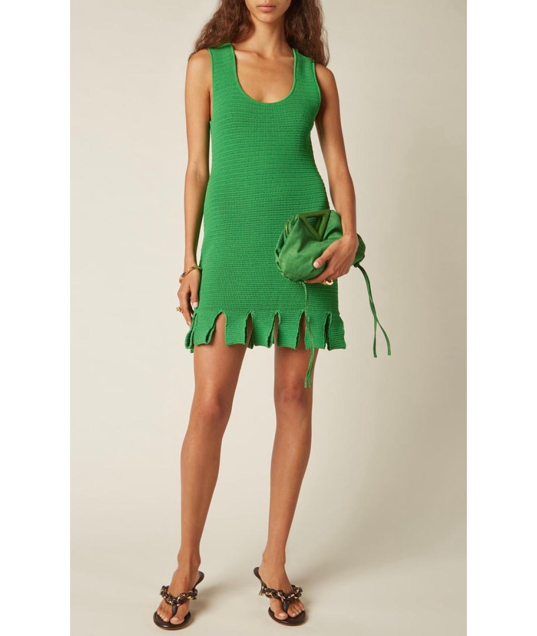 BOTTEGA VENETA Зеленые хлопко-эластановое коктейльное платье, фото 5