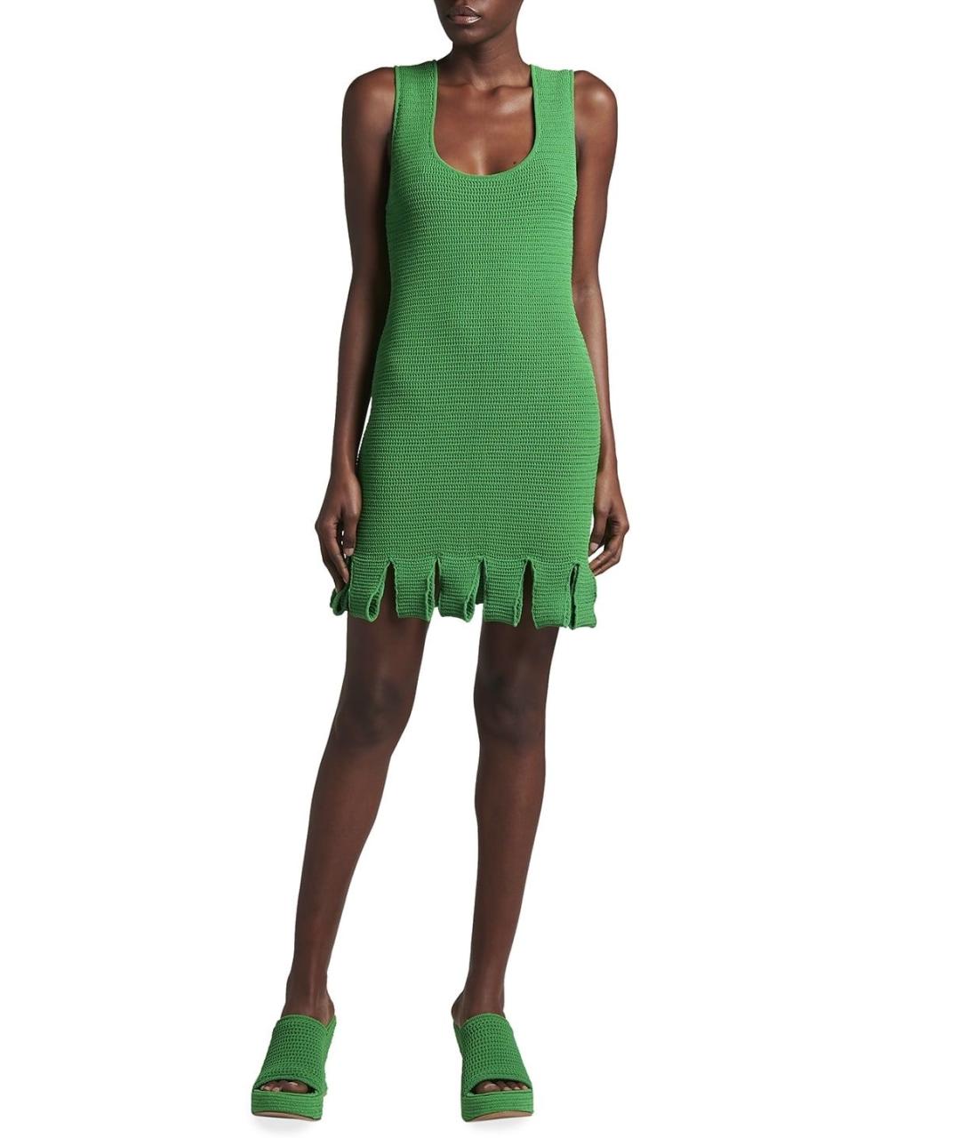 BOTTEGA VENETA Зеленые хлопко-эластановое коктейльное платье, фото 9